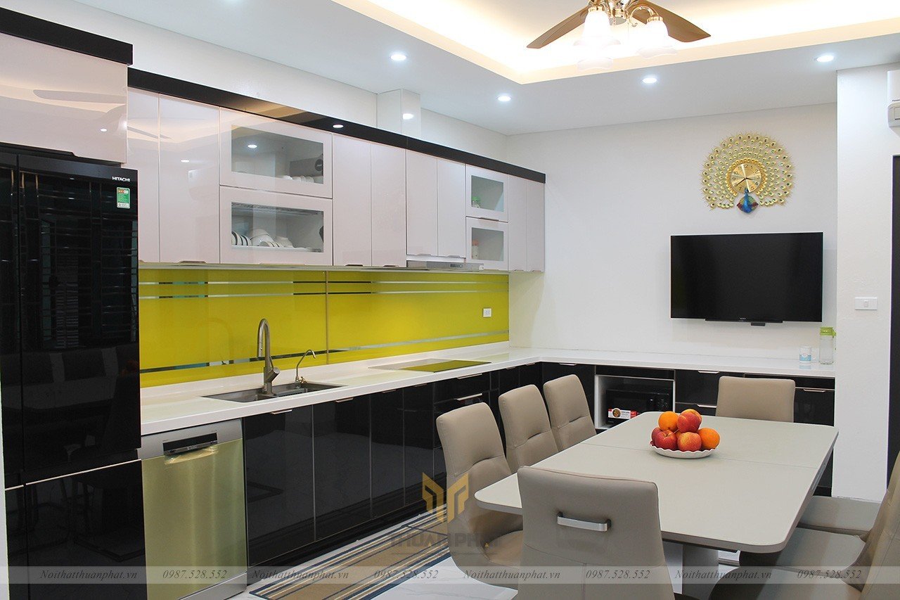 Tủ bếp inox cánh kính màu trắng - đen phiên bản LUXURY