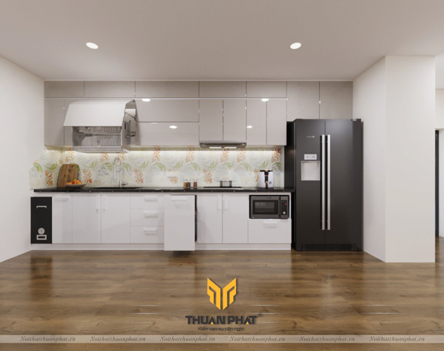 Tủ Bếp Acrylic Trắng sứ & Nâu cát