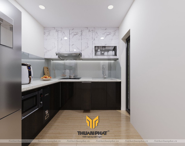 Tủ bếp nhựa Picomat phủ Acrylic vân đá