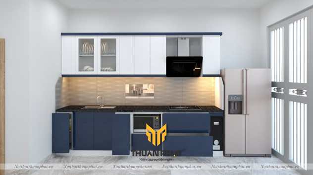 Tủ Bếp Acrylic màu Xanh đậm & Trắng sứ