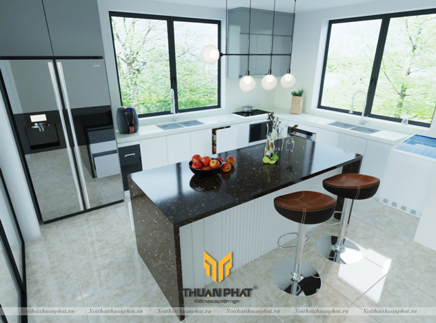 Tủ bếp Acrylic có bàn đảo đẹp đẳng cấp
