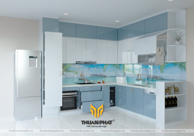 Tủ bếp Acrylic hiện đại trong không gian bếp rộng