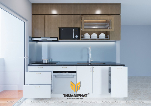 Tủ Bếp Acrylic chữ I phối màu đặc biệt