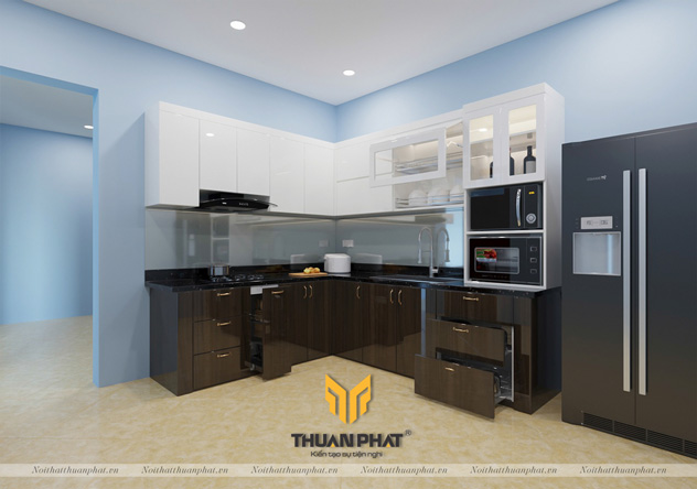 Tủ Bếp Acrylic với bệ bê tông có sẵn