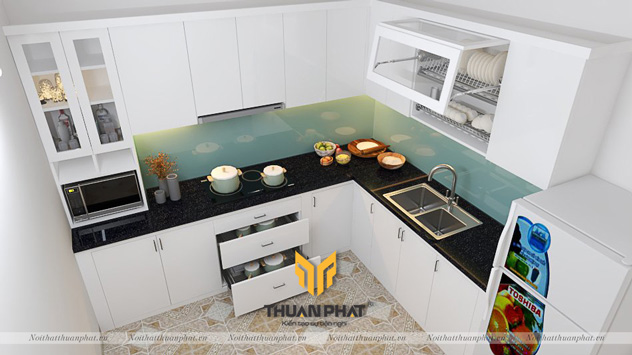 Tủ Bếp Acrylic toàn bộ màu Trắng