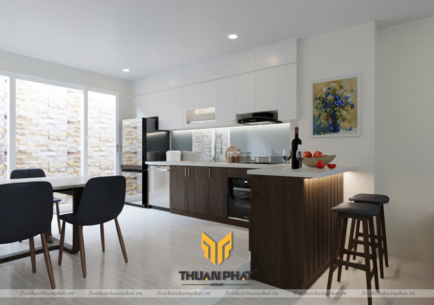 Tủ bếp Acrylic kết hợp Laminate hiện đại