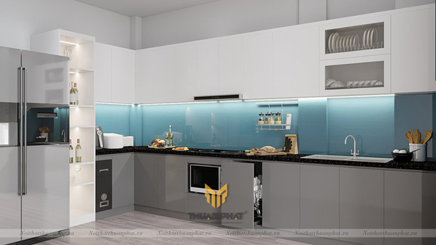 Tủ Bếp nhựa Acrylic màu ghi kết hợp trắng