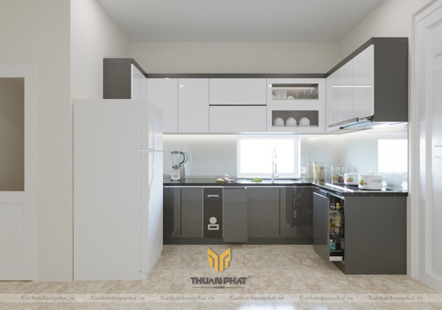 Tủ Bếp Acrylic Trắng và Ghi xám