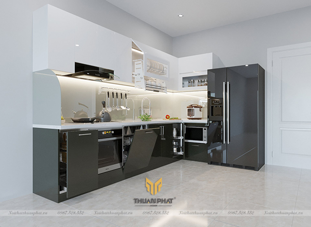 Tủ Bếp Acrylic màu ghi + trắng AC179