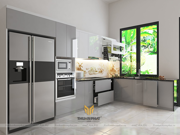 Tủ Bếp Acrylic màu xám AC180