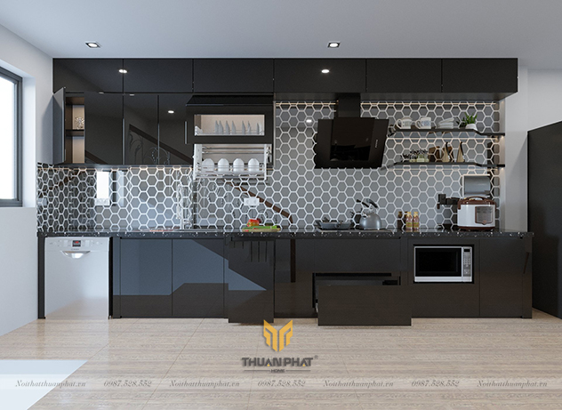Tủ Bếp Acrylic màu đen huyền bí