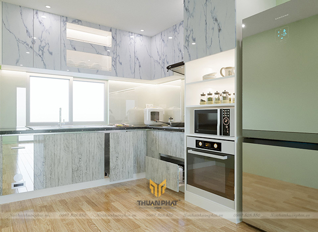 Tủ Bếp Acrylic màu VÂN ĐÁ siêu độc