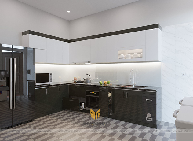 Tủ Bếp Acrylic viền chỉ đen siêu chất