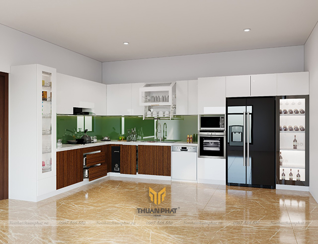 Tủ Bếp Acrylic kính xanh lá