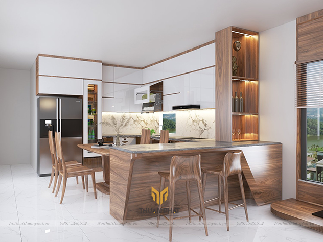 Tủ bếp Acrylic có quần bar