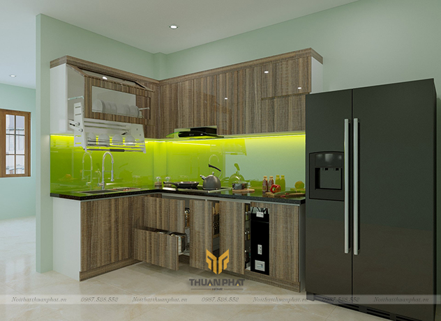 Tủ bếp nhựa Acrylic vân gỗ