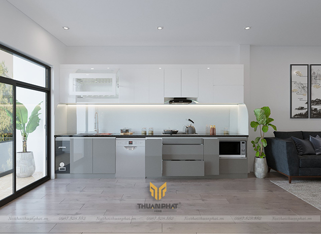 Tủ bếp inox cánh Acrylic chữ i