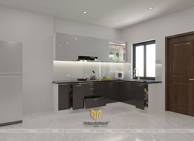 Tủ bếp inox cánh Acrylic chữ L