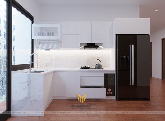 Tủ bếp inox cánh Acrylic trắng sứ