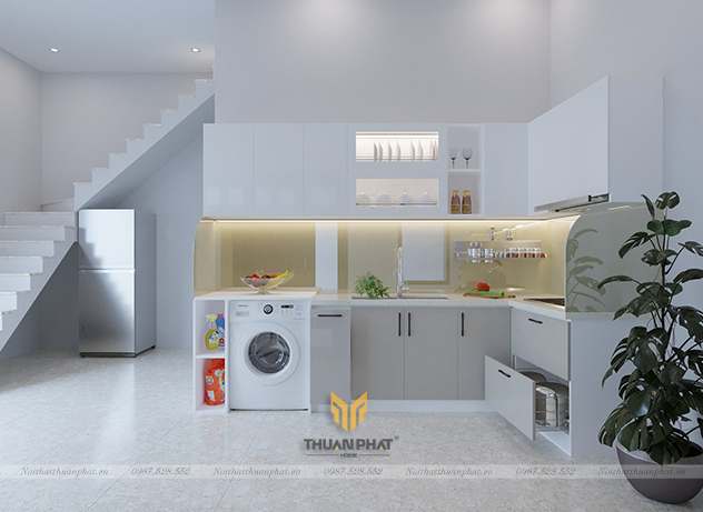 Tủ bếp inox cánh Acrylic beige