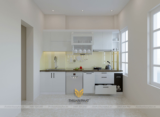 Tủ bếp inox cánh Acrylic trắng nhỏ