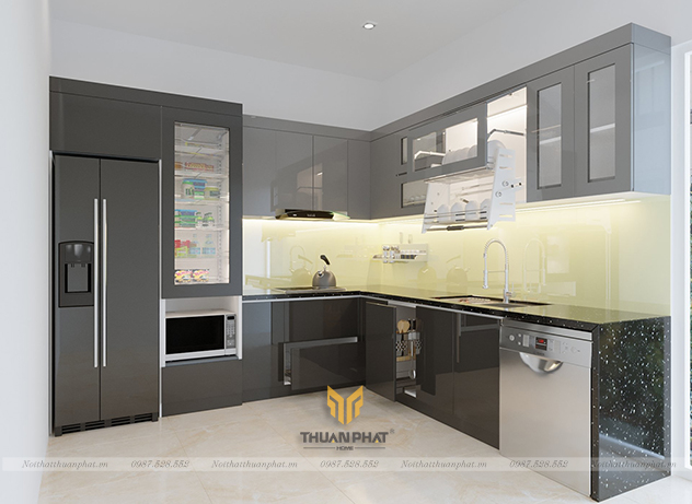 Tủ bếp inox cánh Acrylic chữ L