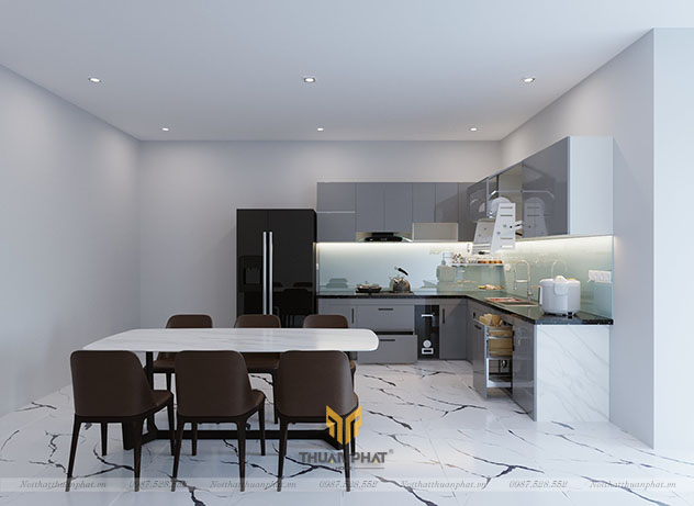Tủ bếp nhựa Acrylic xám đơn giản