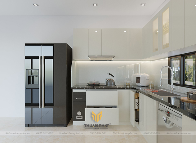 Tủ bếp nhựa Acrylic màu be sữa