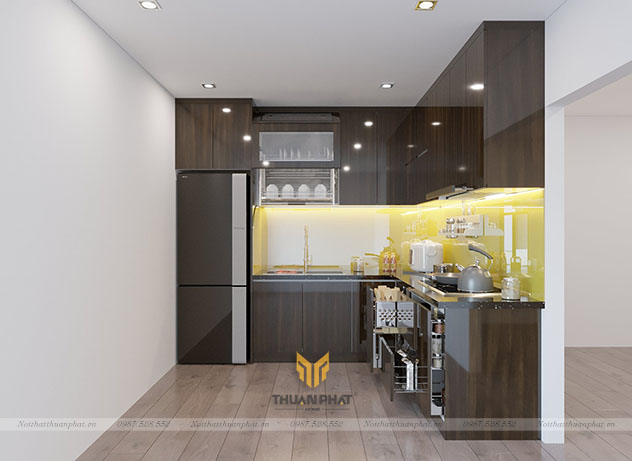 Tủ bếp nhựa Acrylic vân gỗ