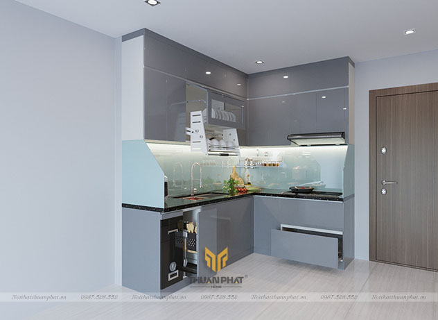 Tủ bếp nhựa Acrylic ghi sáng