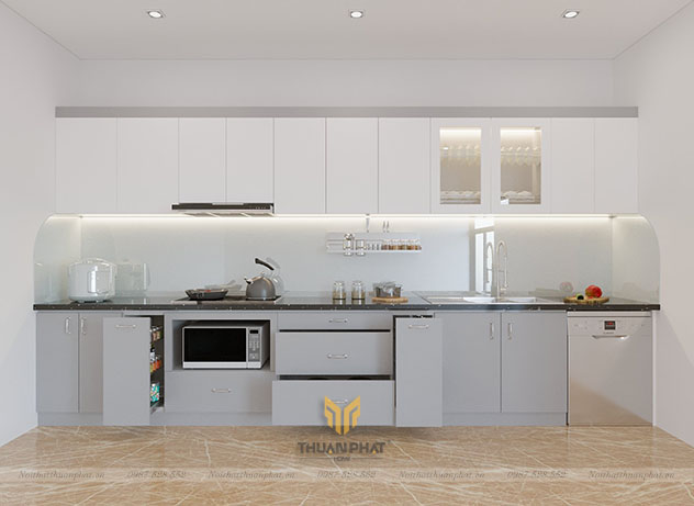 Tủ bếp inox cánh  Acrylic chữ i đơn giản