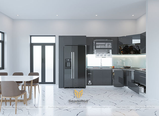 Tủ bếp nhựa Acrylic màu ghi đậm