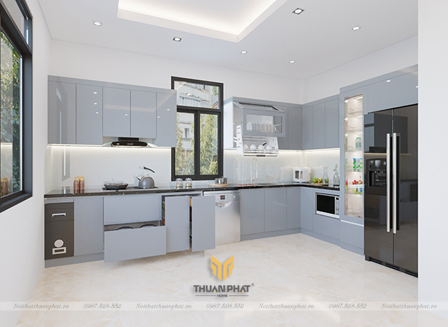 Tủ bếp nhựa Acrylic có cửa sổ