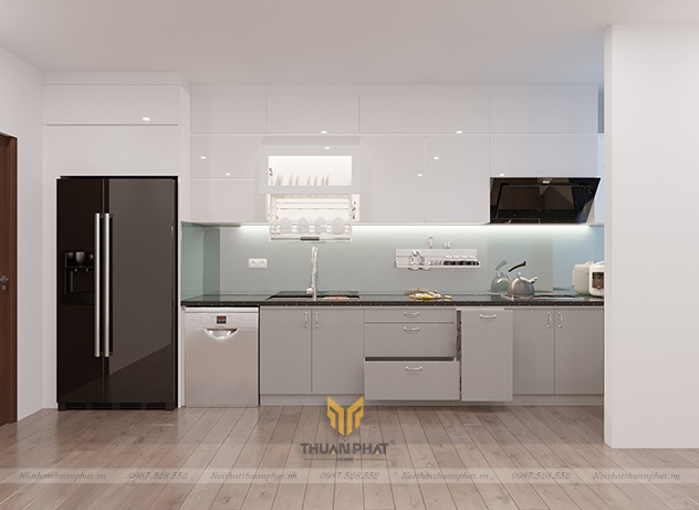 Tủ bếp inox cánh Acrylic chữ i