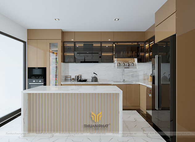 Tủ bếp nhựa Acrylic màu trà sữa