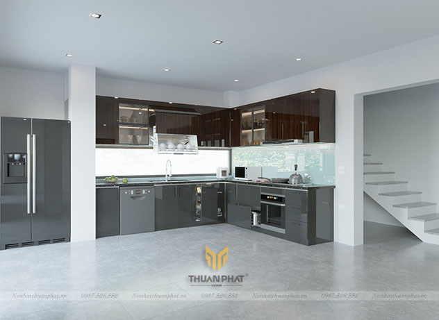 Tủ bếp nhựa Acrylic nâu cà phê