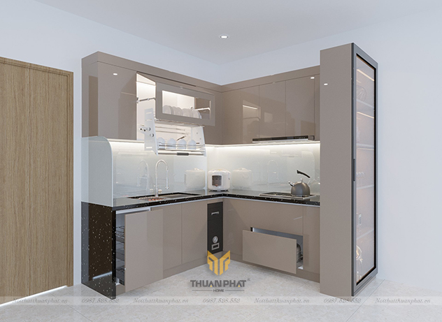 Tủ bếp nhựa Acrylic màu nâu tây