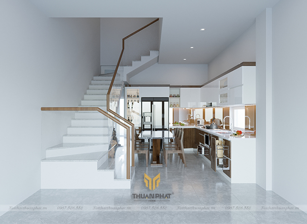 Tủ bếp nhựa Acrylic thiết kế dưới gầm cầu thang