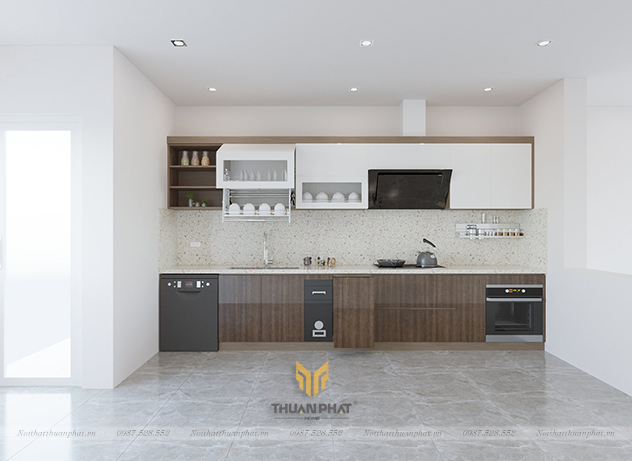 Tủ bếp inox cánh Acrylic đơn giản