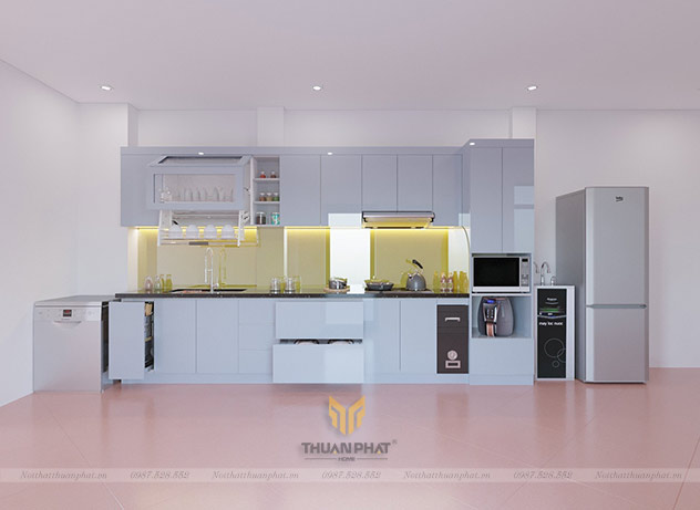 Tủ Bếp Acrylic màu ghi nhạt