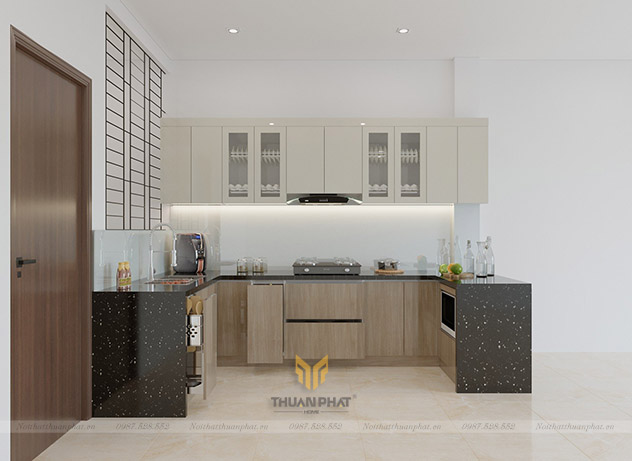 Tủ Bếp Acrylic chữ U đơn giản AC323