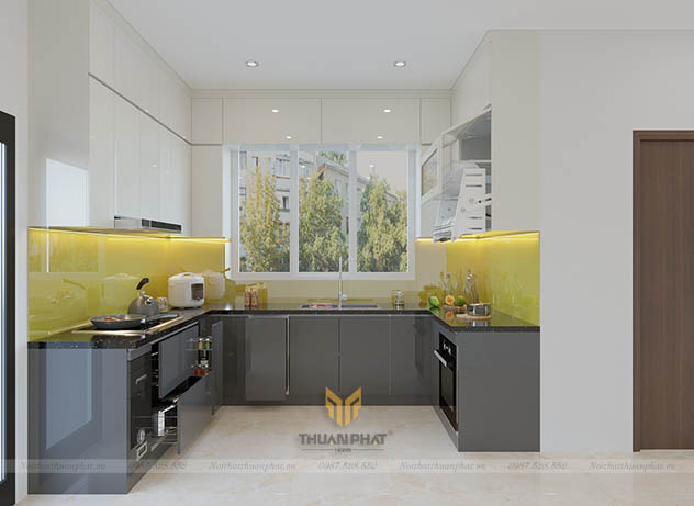 Tủ Bếp Acrylic chữ U đơn giản AC325