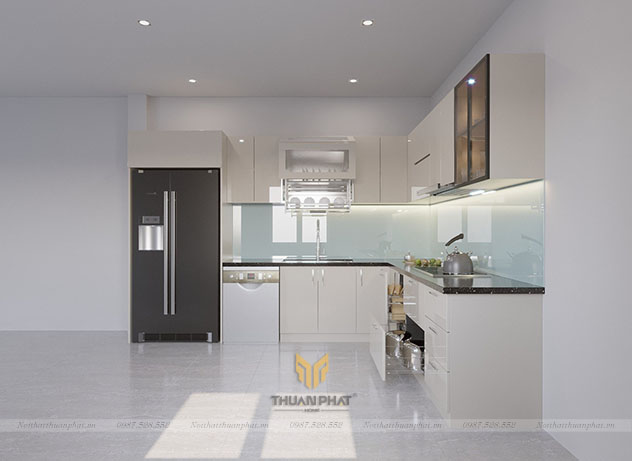 Tủ Bếp Acrylic với tay nắm khác biệt