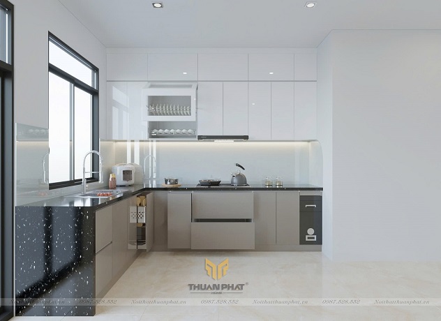 Tủ Bếp Acrylic thiết kế kịch trần AC343
