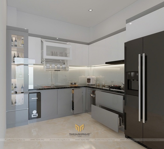 Tủ Bếp Acrylic kiểu dáng chữ L hiện đại AC352