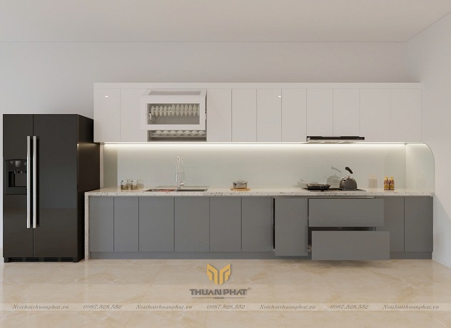 Tủ Bếp Acrylic chữ I nhỏ gọn cho căn hộ chung cư