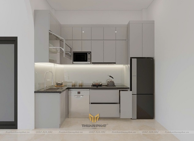 Tủ Bếp Acrylic màu xám ghi cho căn bếp nhỏ