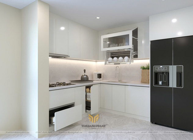Tủ Bếp Acrylic màu trắng thiết kế kịch trần AC368