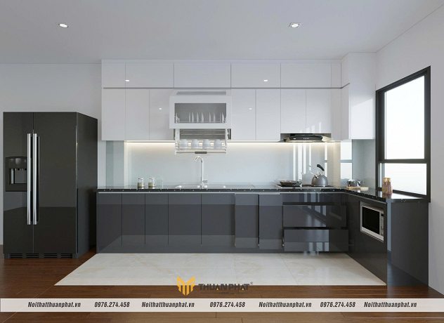 Tủ bếp nhựa cánh Acrylic thiết kế chữ L sang trọng