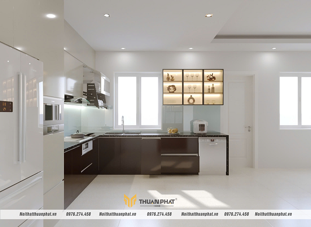 Tủ bếp nhựa cánh Acrylic chữ L tối ưu không gian